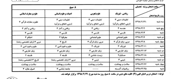 آغاز امتحانات نهایی 98 از 31 اردیبهشت