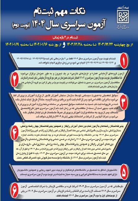 اینفوگرافی نکات مهم ثبت نام کنکور ۱۴۰۴