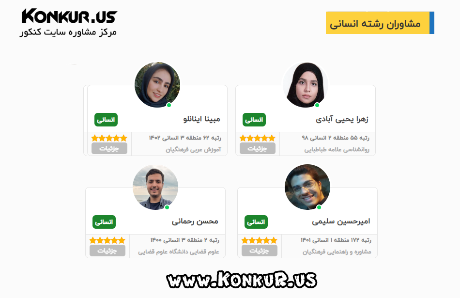 مشاوران رتبه برتر رشته انسانی مرکز مشاوره سایت کنکور