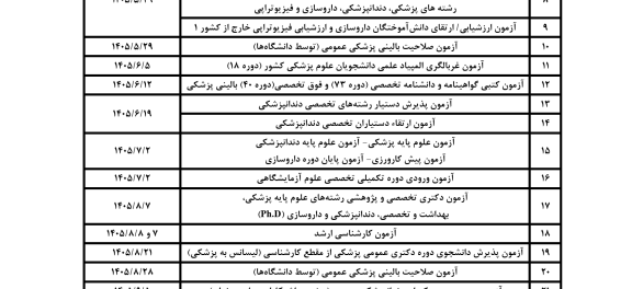 جدیدترین تقویم آزمون‌های علوم پزشکی سال 1405