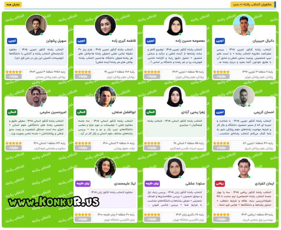مشاورین انتخاب رشته کنکور 1405 موسسه کنکور دات آس + تعرفه ها